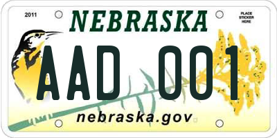 NE license plate AAD001