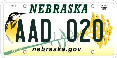 NE license plate AAD020