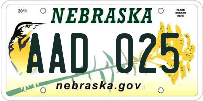 NE license plate AAD025