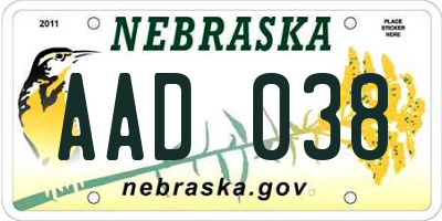 NE license plate AAD038