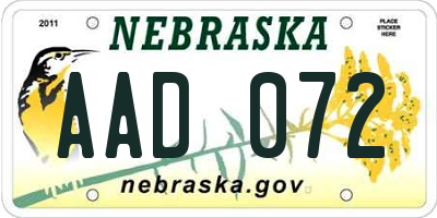 NE license plate AAD072
