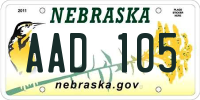 NE license plate AAD105