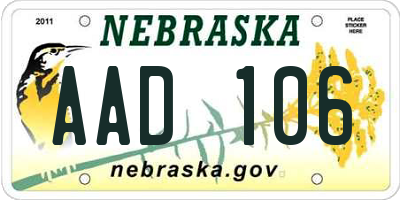 NE license plate AAD106