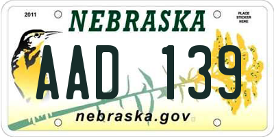 NE license plate AAD139