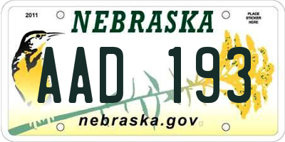 NE license plate AAD193