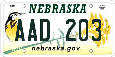 NE license plate AAD203