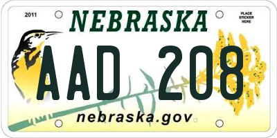 NE license plate AAD208