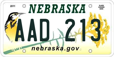 NE license plate AAD213