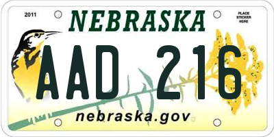 NE license plate AAD216