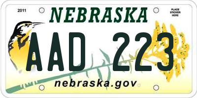 NE license plate AAD223