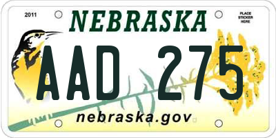 NE license plate AAD275