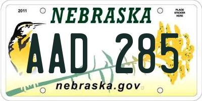 NE license plate AAD285