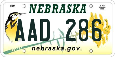 NE license plate AAD286