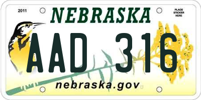 NE license plate AAD316