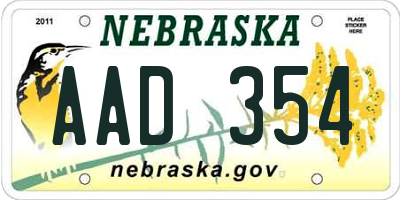 NE license plate AAD354