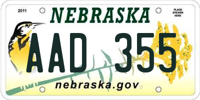 NE license plate AAD355