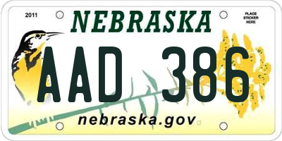 NE license plate AAD386