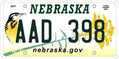 NE license plate AAD398