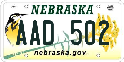 NE license plate AAD502