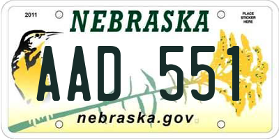 NE license plate AAD551