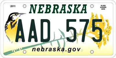 NE license plate AAD575