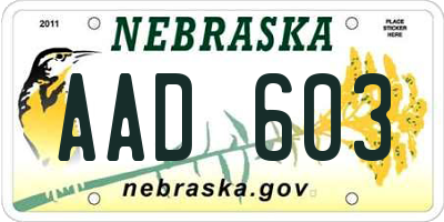 NE license plate AAD603