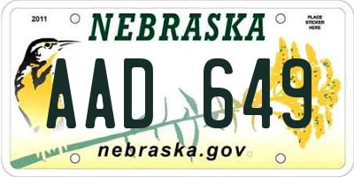 NE license plate AAD649