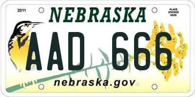 NE license plate AAD666