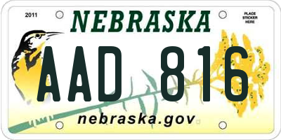 NE license plate AAD816