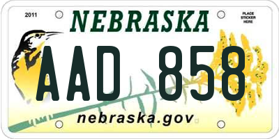 NE license plate AAD858
