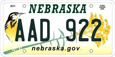 NE license plate AAD922