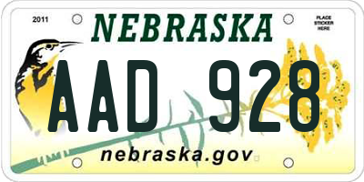 NE license plate AAD928