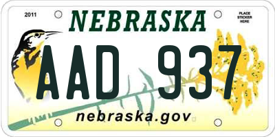 NE license plate AAD937