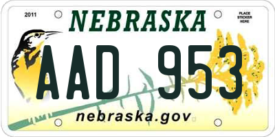 NE license plate AAD953