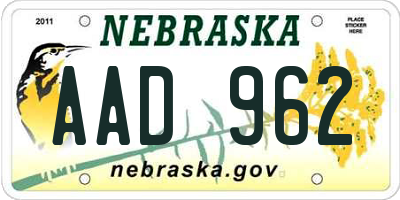 NE license plate AAD962