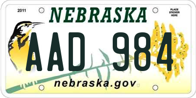 NE license plate AAD984