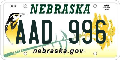 NE license plate AAD996