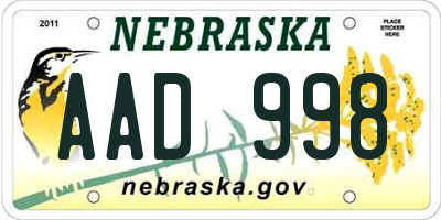 NE license plate AAD998