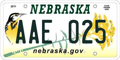 NE license plate AAE025