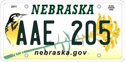 NE license plate AAE205