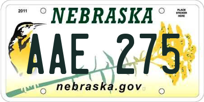 NE license plate AAE275