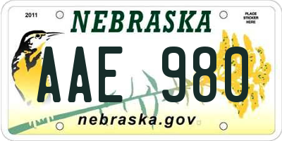 NE license plate AAE980