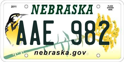 NE license plate AAE982
