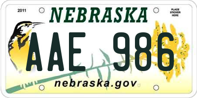 NE license plate AAE986