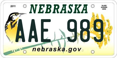 NE license plate AAE989