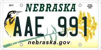 NE license plate AAE991