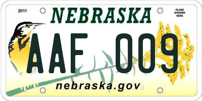 NE license plate AAF009