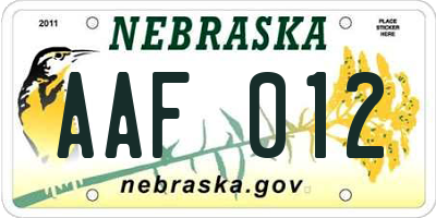 NE license plate AAF012