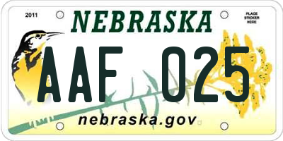 NE license plate AAF025