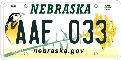 NE license plate AAF033